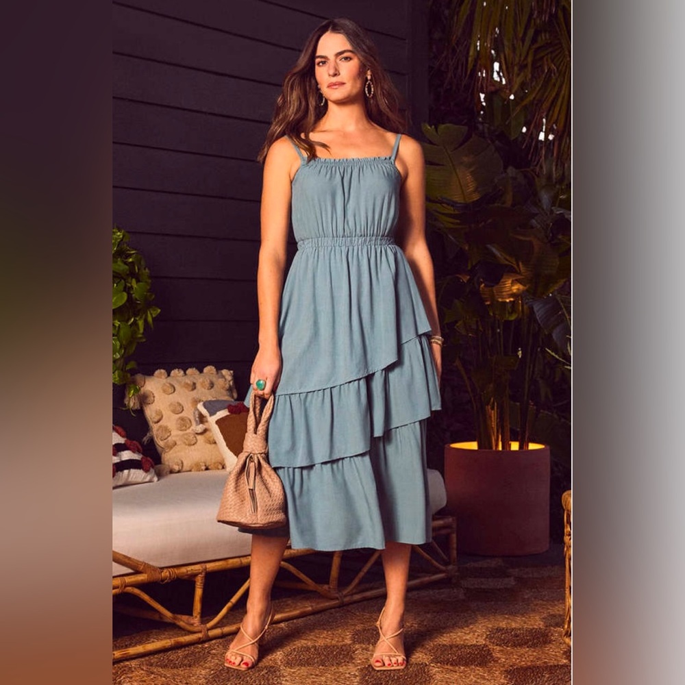 Evereve Dress, Brea Tiered Strap Sundress, Blue, Size XL